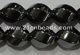 CHE166 15.5 inches 10*12mm twisted rice hematite beads