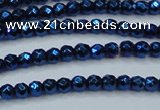 CHE715 15.5 inches 4mm faceted round plated hematite beads