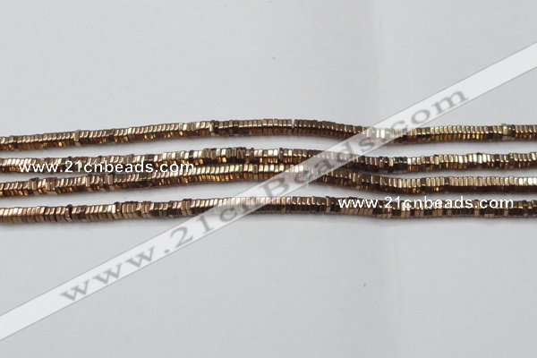 CHE834 15.5 inches 1*3mm hexagon plated hematite beads wholesale