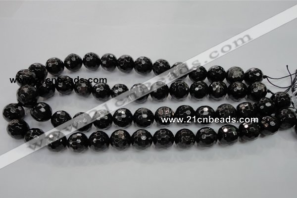 CHS48 15.5 inches 14mm faceted round natural hypersthene beads