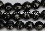 CJB153 15.5 inches 12mm round natural jet & pyrite gemstone beads