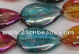 CKQ159 15.5 inches 20*30mm flat teardrop AB-color crackle quartz beads