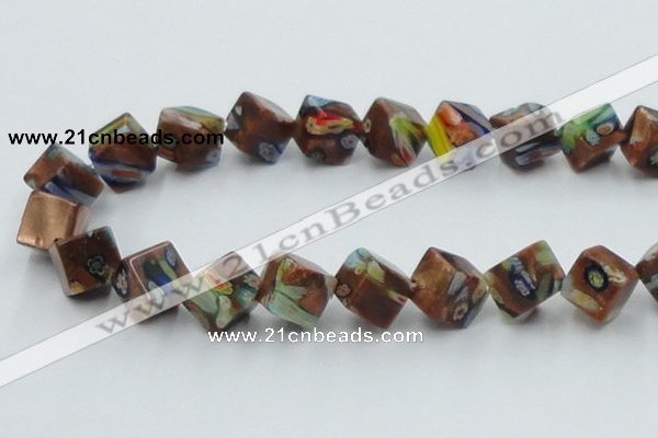 CLG548 16 inches 10*10mm cube goldstone & lampwork beads