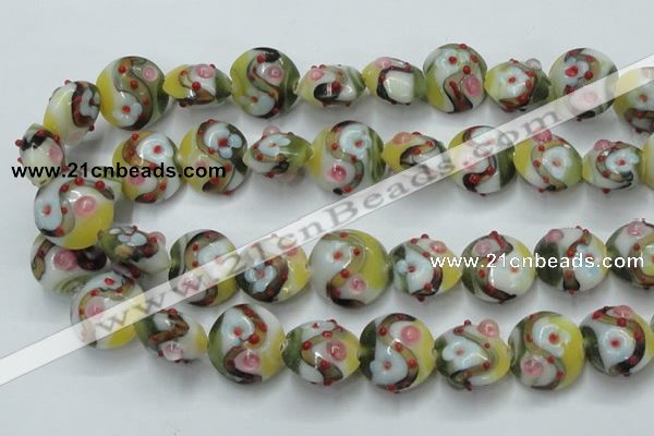 CLG814 15.5 inches 18mm flat round lampwork glass beads wholesale