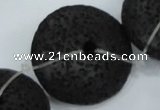 CLV54 15.5  inches 12*26mm flat round black natural lava beads wholesale