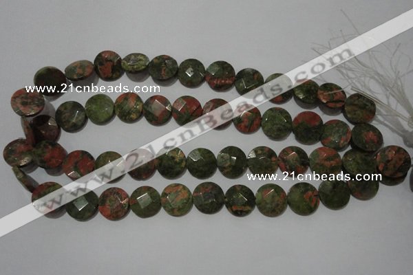CME53 15.5 inches 15mm faceted coin unakite gemstone beads