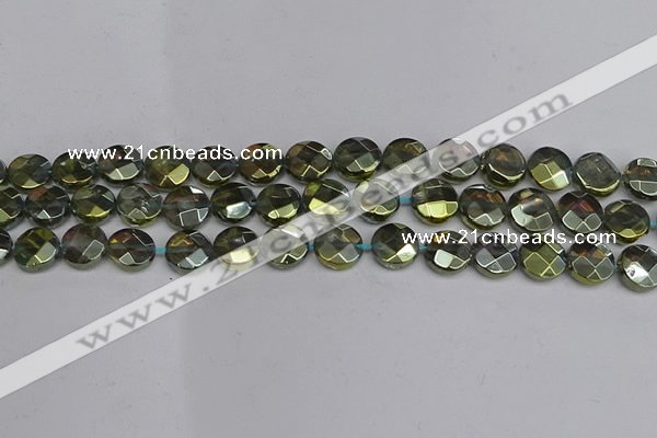 CME62 15.5 inches 10mm faceted coin plated white crystal beads