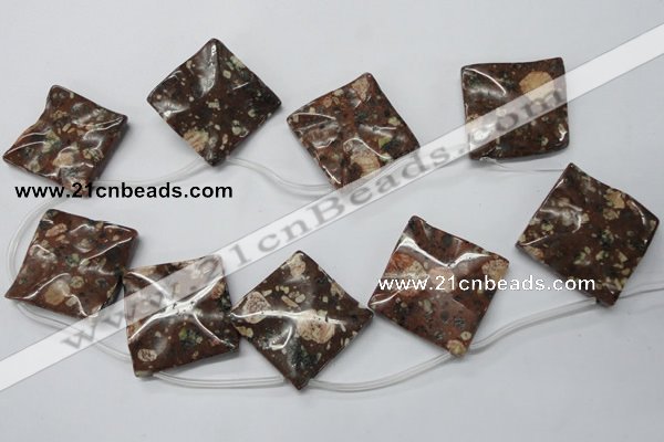 CMI16 Top-drilled 30*30mm wavy diamond mica quartz beads wholesale