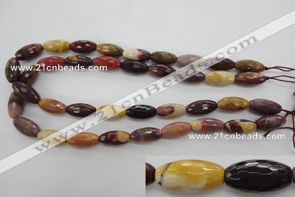 CMK131 15.5 inches 10*20mm faceted rice mookaite beads wholesale