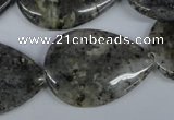 CMO23 15.5 inches 25*35mm flat teardrop moss quartz beads wholesale