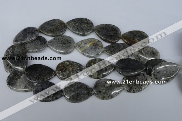 CMO23 15.5 inches 25*35mm flat teardrop moss quartz beads wholesale