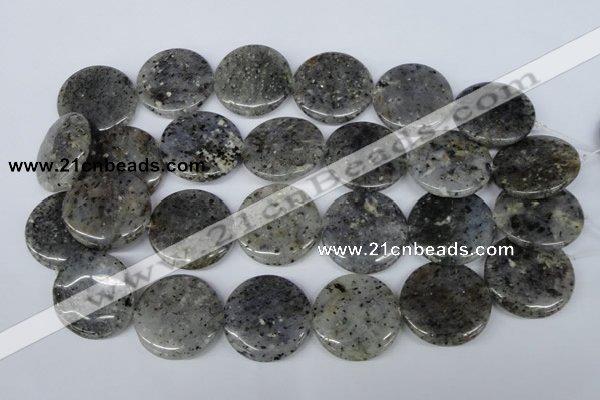 CMO28 15.5 inches 30mm flat round moss quartz beads wholesale
