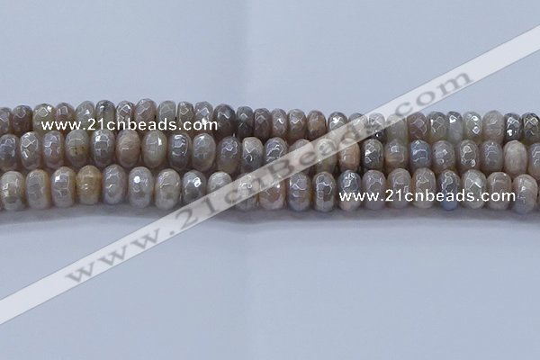 CMS1333 15.5 inches 6*10mm faceted rondelle AB-color grey moonstone beads