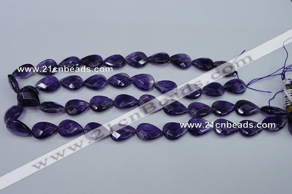 CNA262 15.5 inches 13*18mm faceted flat teardrop natural amethyst beads