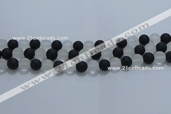 CNC113 15.5 inches 10mm round matte white crystal & black agate beads