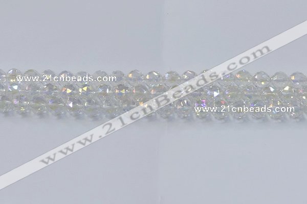 CNC646 15.5 inches 8mm faceted round plated natural white crystal beads
