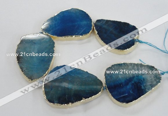 CNG1623 8 inches 35*50mm - 45*55mm freeform agate beads with brass setting
