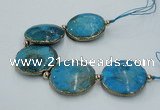 CNG2301 7.5 inches 35mm flat round agate beads with brass setting