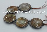 CNG2304 7.5 inches 35mm flat round agate beads with brass setting