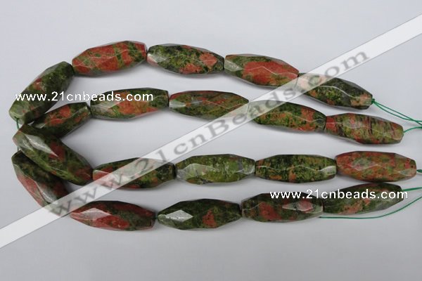 CNG596 13*35mm - 14*38mm faceted rice unakite nugget beads
