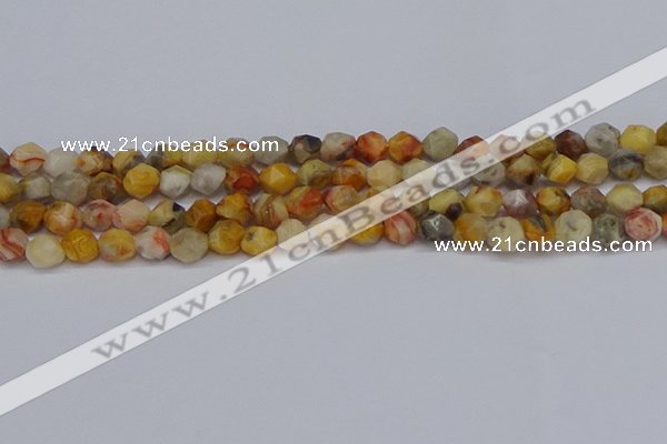 CNG6222 15.5 inches 6mm faceted nuggets yellow crazy lace agate beads