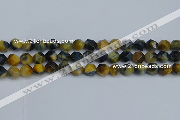 CNG7313 15.5 inches 12mm faceted nuggets golden & blue tiger eye beads