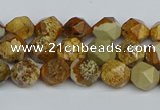 CNG7375 15.5 inches 6mm faceted nuggets picture jasper beads