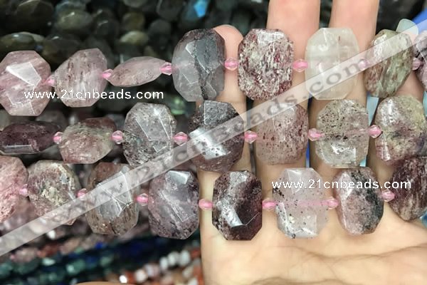 CNG7757 13*18mm - 15*25mm faceted freeform strawberry quartz beads