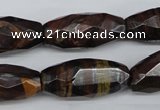 CNG883 15.5 inches 13*28mm faceted rice tiger iron nugget beads