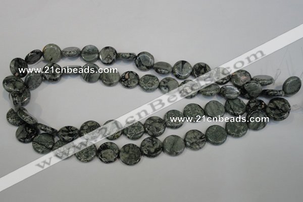 CNS420 15.5 inches 14mm flat round natural serpentine jasper beads