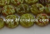 CNS623 15.5 inches 12mm flat round green dragon serpentine jasper beads