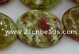 CNS629 15.5 inches 35mm flat round green dragon serpentine jasper beads