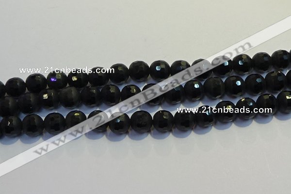 COB473 15.5 inches 6mm faceted round matte black obsidian beads