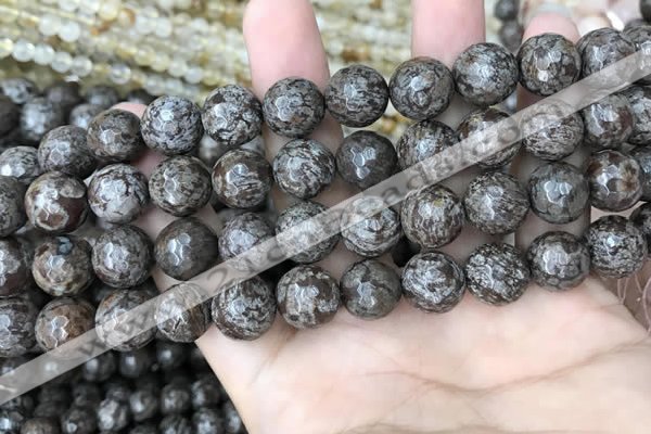 COB694 15.5 inches 12mm faceted round Chinese snowflake obsidian beads