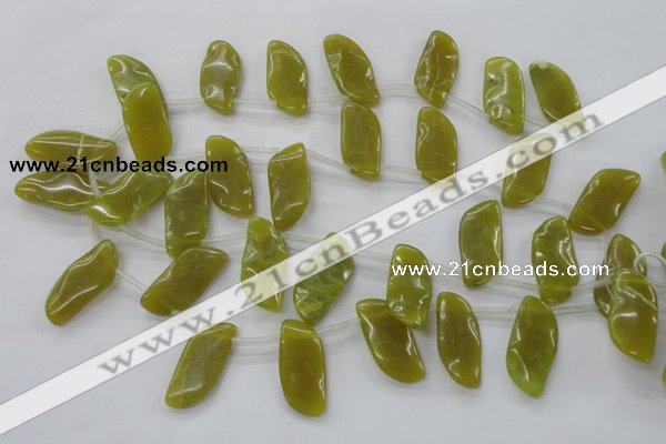COJ112 Top-drilled 14*30mm wavy marquise olive jade beads