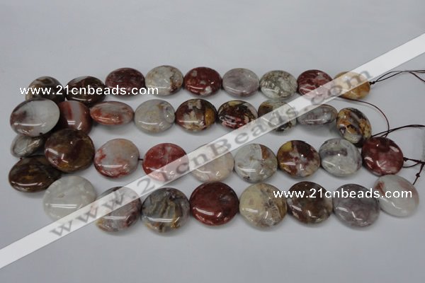 COJ235 15.5 inches 25mm flat round blood stone beads wholesale