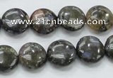 COP270 15.5 inches 14mm flat round natural grey opal gemstone beads