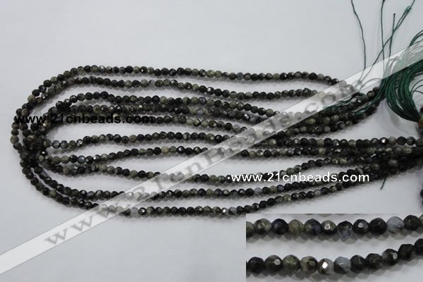 COP460 15.5 inches 4mm faceted round natural grey opal gemstone beads