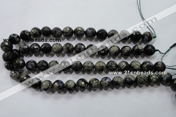 COP465 15.5 inches 14mm faceted round natural grey opal gemstone beads