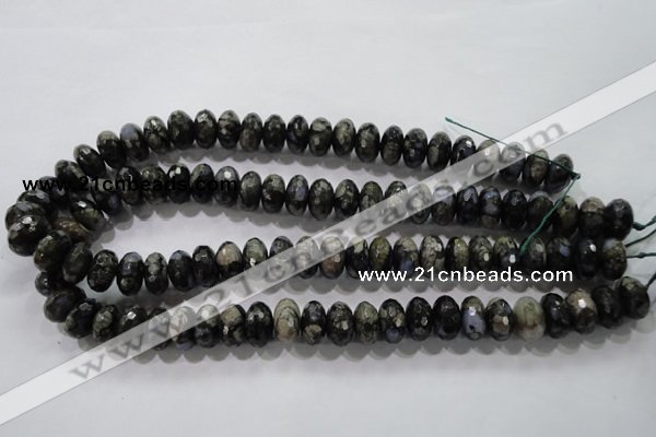 COP476 15.5 inches 8*14mm faceted rondelle natural grey opal beads