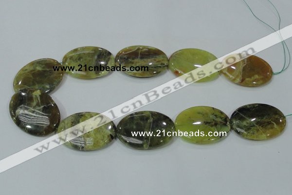 COP565 15.5 inches 30*40mm oval natural yellow & green opal beads