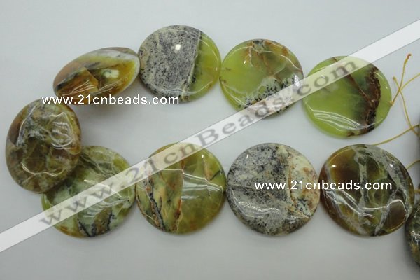 COP598 15.5 inches 45mm flat round natural yellow & green opal beads