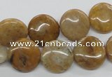 COP700 15.5 inches 14mm flat round wooden opal gemstone beads