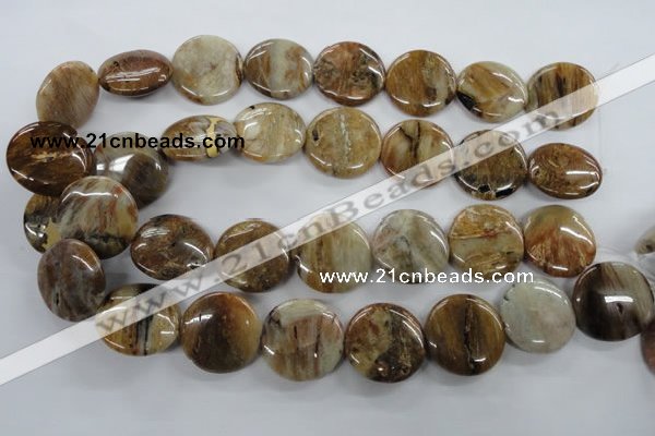 COP703 15.5 inches 25mm flat round wooden opal gemstone beads