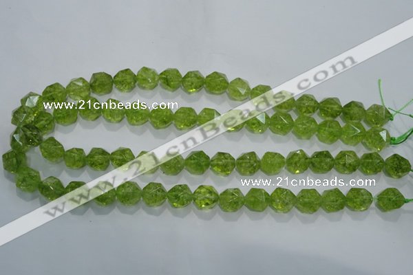 COQ117 15.5 inches 10mm faceted nuggets dyed olive quartz beads