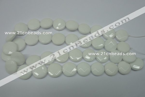 CPB304 15 inches 18mm faceted coin white porcelain beads