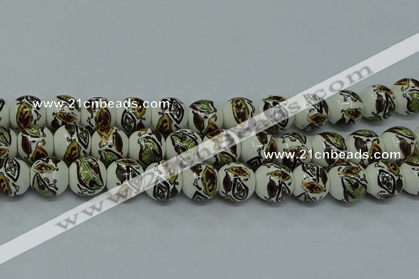 CPB645 15.5 inches 14mm round Painted porcelain beads