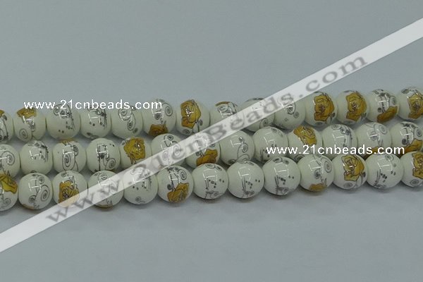 CPB804 15.5 inches 12mm round Painted porcelain beads