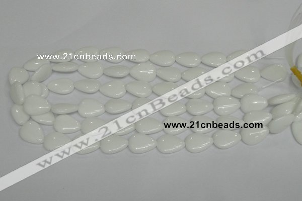 CPB91 15.5 inches 15*20mm flat teardrop white porcelain beads wholesale