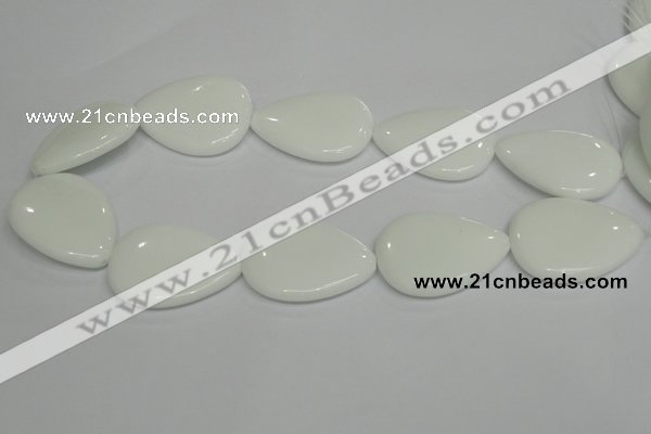 CPB94 15.5 inches 30*40mm flat teardrop white porcelain beads wholesale